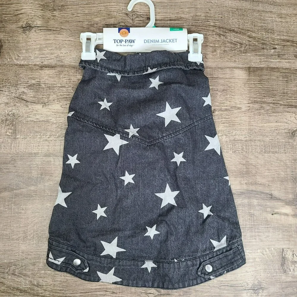 Top Paw Faded Black White Star Patriotic Denim Dog Jacket Size: L Shacket Shirt - Picture 2 of 6